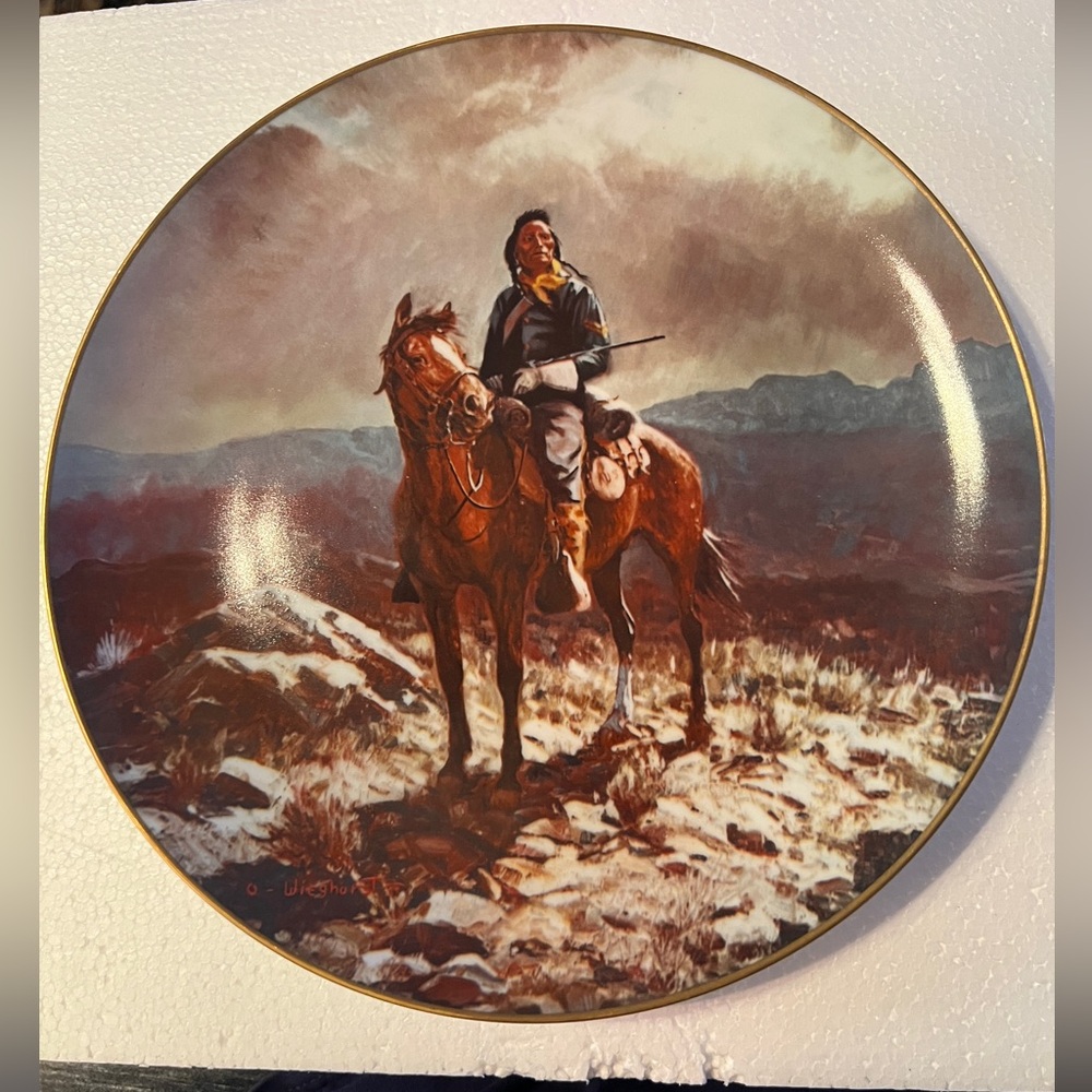 collector plate titled "Indian Scout,"  art by Olaf Wieghorst by Fairmont 1979